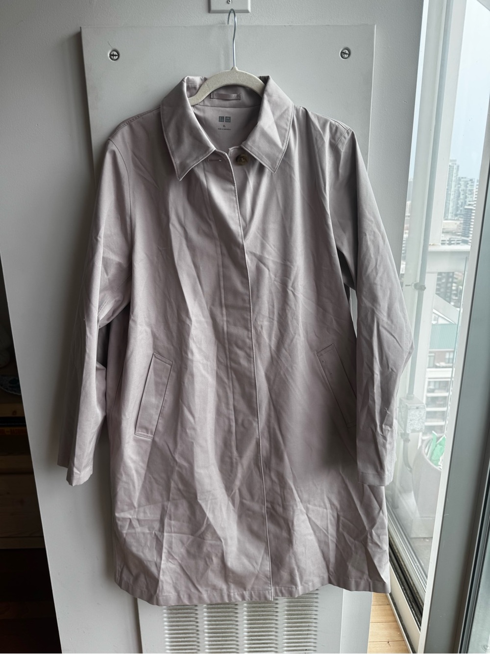 Uniqlo Single Breasted Car Coat Mauve Trench Long Sleeve Size XL